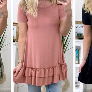 Easel Light Brick Ruffle Hem Tunic